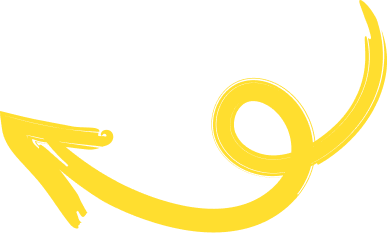 Bright yellow ribbon-like arrow swoops from the left into a large spiral, curling upward on a black background; dynamic, energetic design.